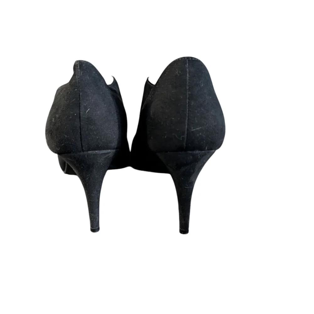 CL By Laundry Mach2 Black Faux Suede  Vamp Stiletto Heels Peep Toe Size 11M - Picture 2 of 11
